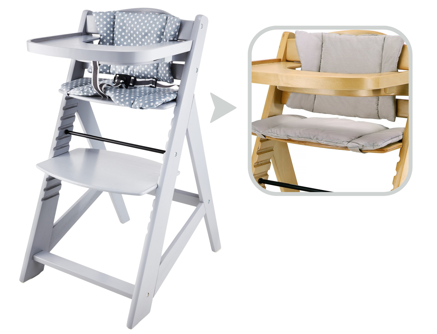 Ξύλινη καρέκλα σίτισης Moby-System WOODY - γκρι χρώμα