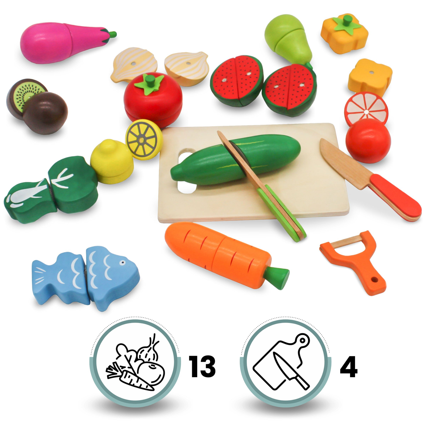 Ξύλινα φρούτα και λαχανικά για κοπή