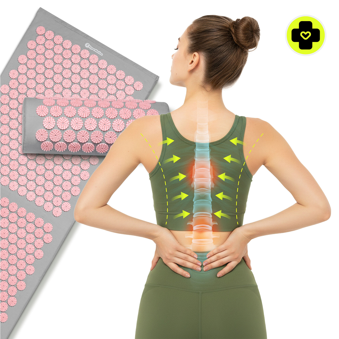 Μεγάλο στρώμα πιεσοθεραπείας με μαξιλάρι και κάλυμμα - 130 cm HyperMotion γκρι και ροζ