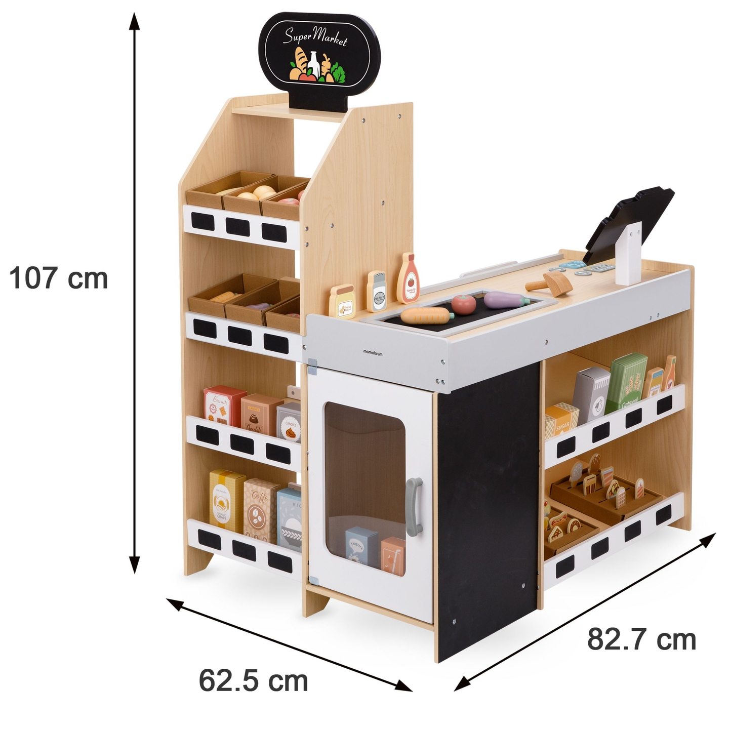 Ξύλινη αγορά λαχανικών - μεγάλος πάγκος XXL, κατάστημα με ταμειακή μηχανή παιχνιδιού