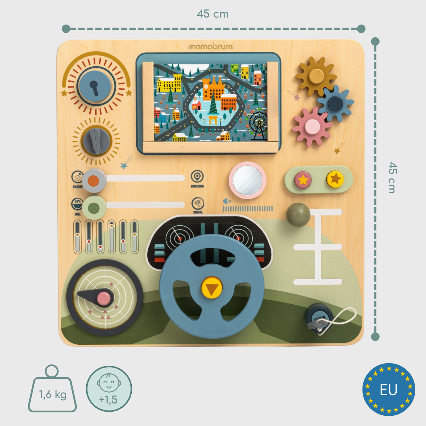 Ξύλινη σανίδα Montessori 2 σε 1 πιλοτήριο για τον μικρό οδηγό και πιλότο – τιμόνι, λεβιές ταχυτήτων, χάρτες ταξιδιού, ραντάρ