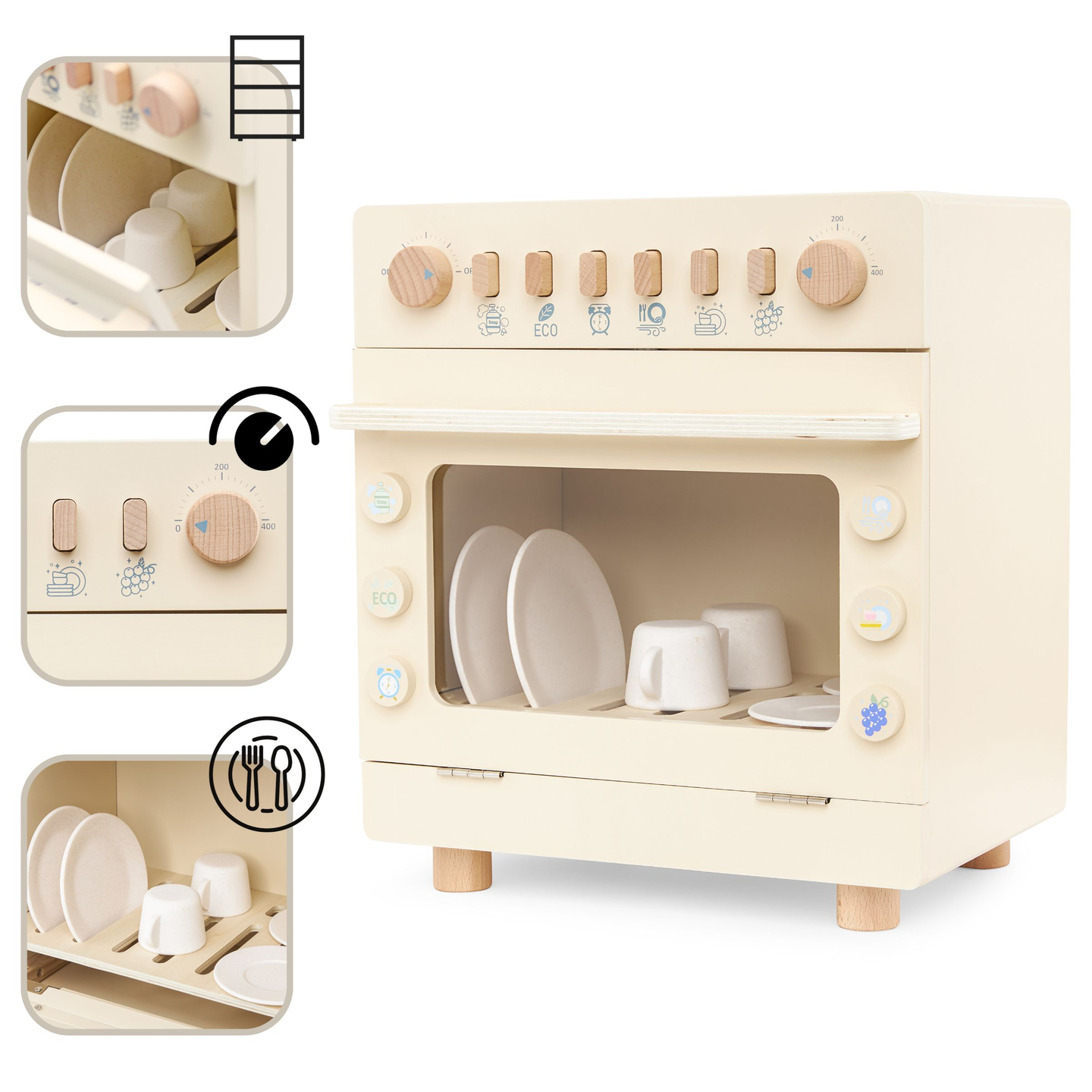 Ξύλινο πλυντήριο πιάτων με αξεσουάρ