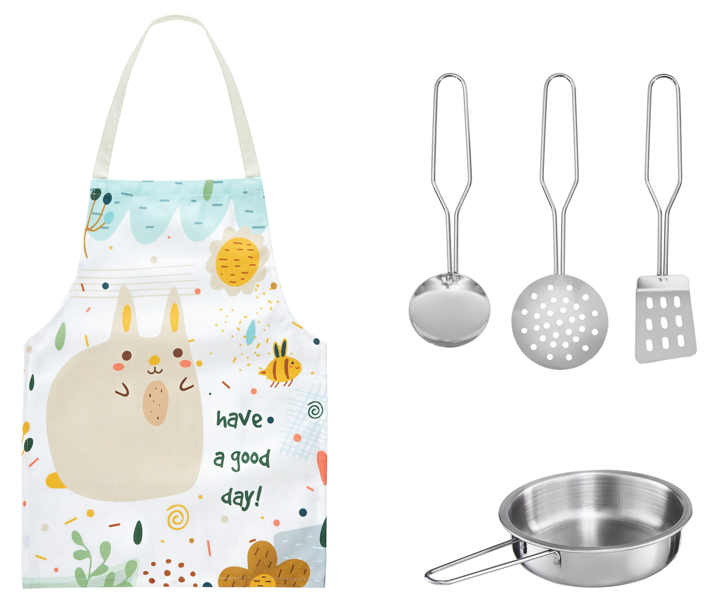 Λευκή ξύλινη κουζίνα με ποδιά, αξεσουάρ και λάμπα LED