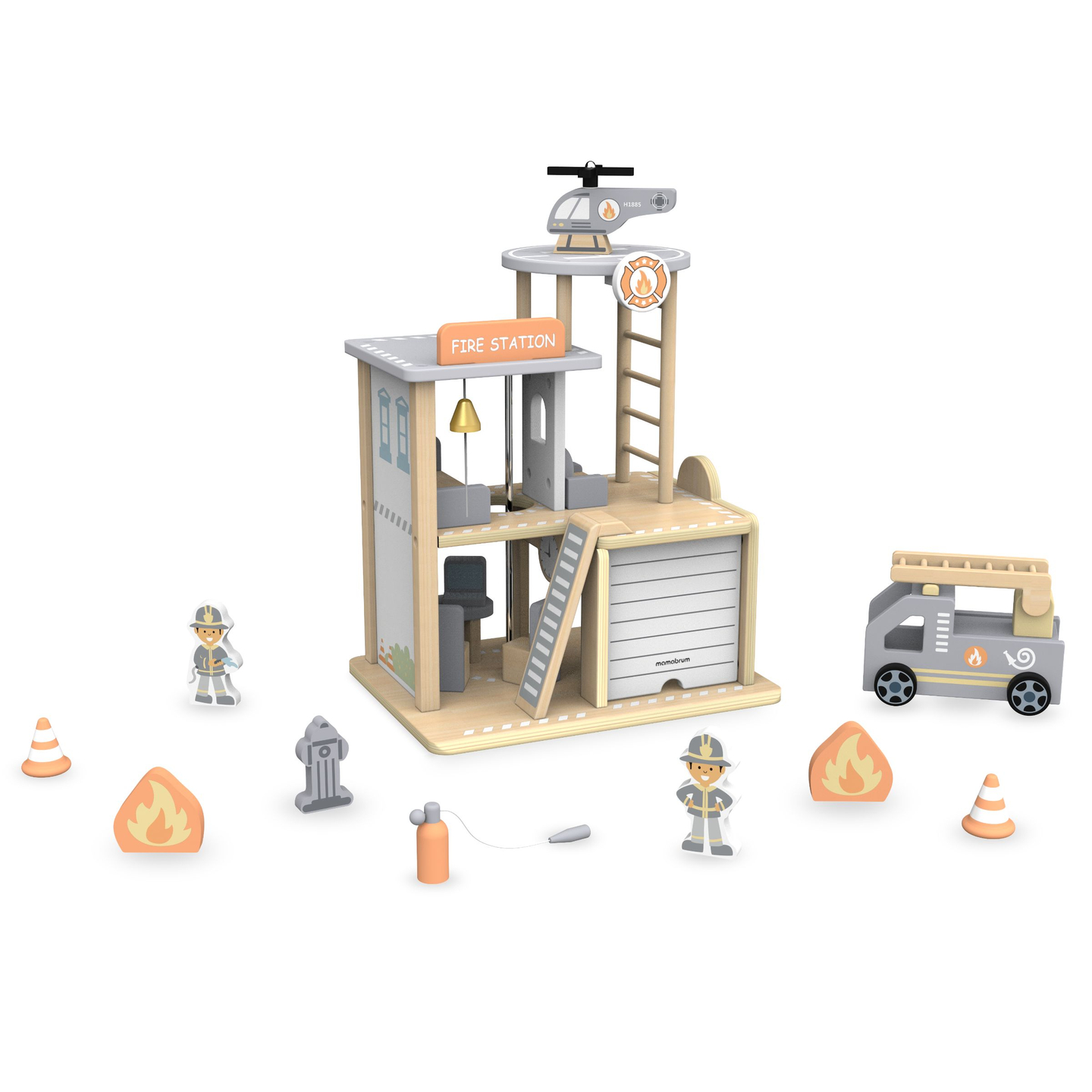 Ξύλινος πυροσβεστικός σταθμός με αξεσουάρ, πυροσβεστική υπηρεσία