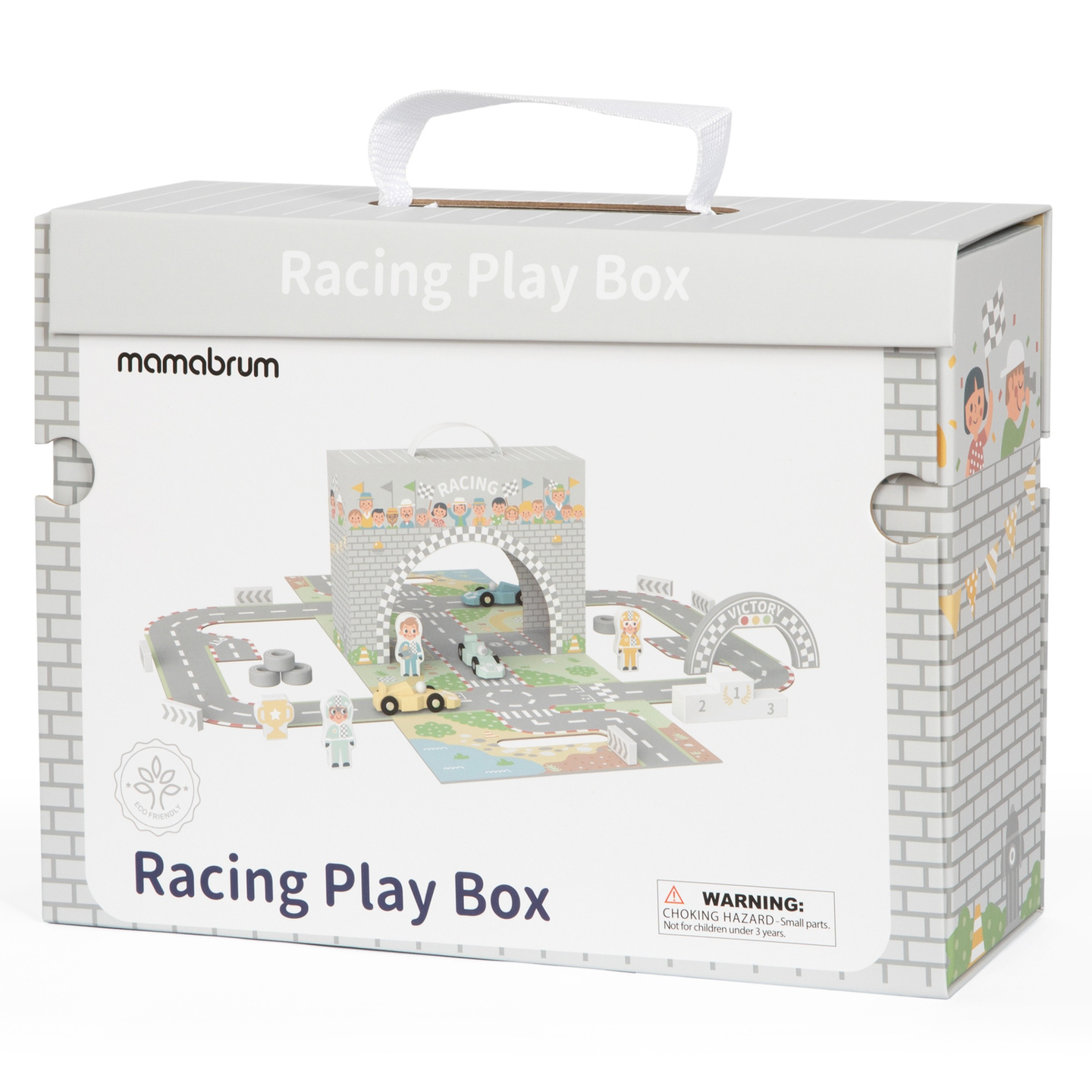 Μαγνητική βαλίτσα με πίστα αγώνων, ξύλινα οχήματα και αξεσουάρ δρόμου