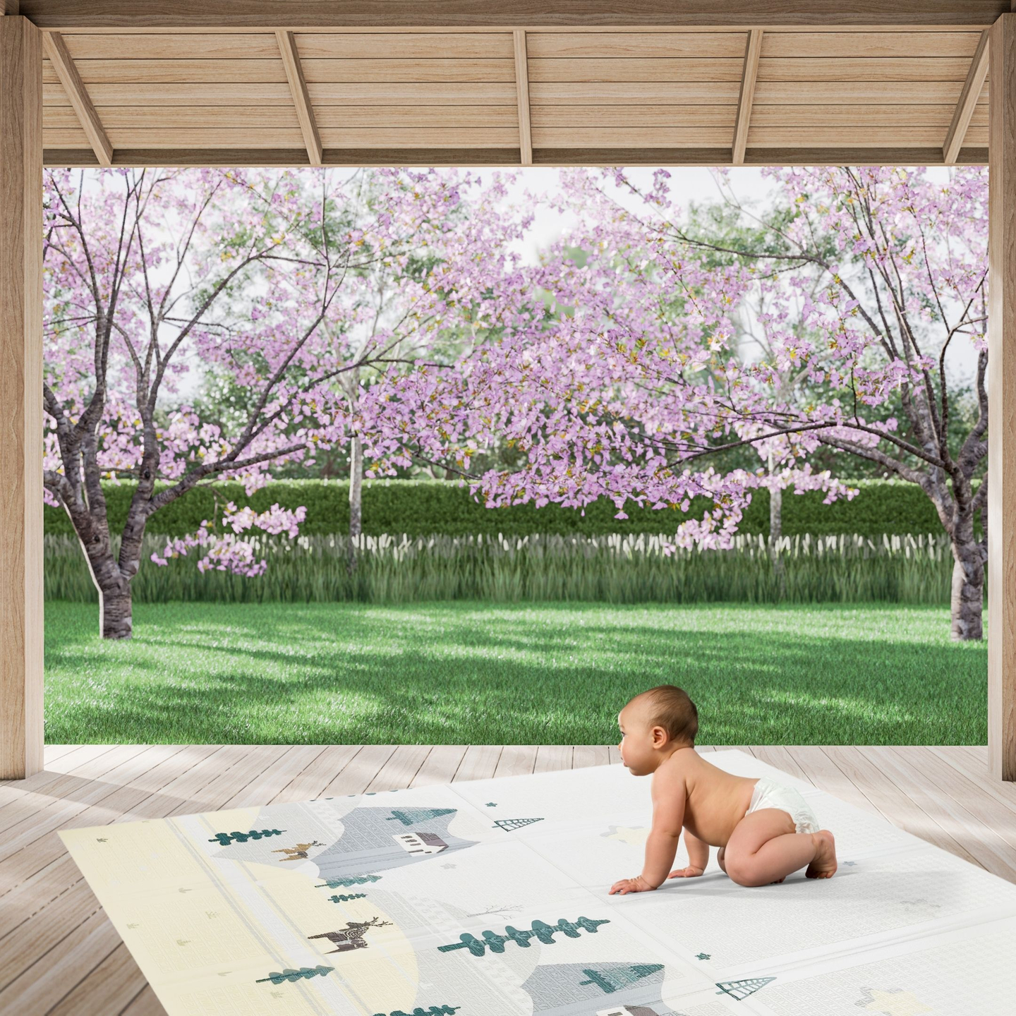 Στρώμα αφρού διπλής όψης XXL - αναδιπλούμενο 1 CM (βουνό και δρόμος)