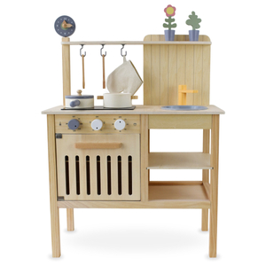 Ξύλινη κουζίνα κήπου με αξεσουάρ - φυσικό boho