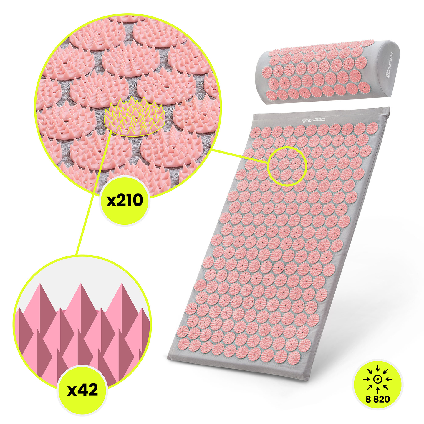 Στρώμα πιεσοθεραπείας με μαξιλάρι και κάλυμμα - 72 cm HyperMotion γκρι και ροζ