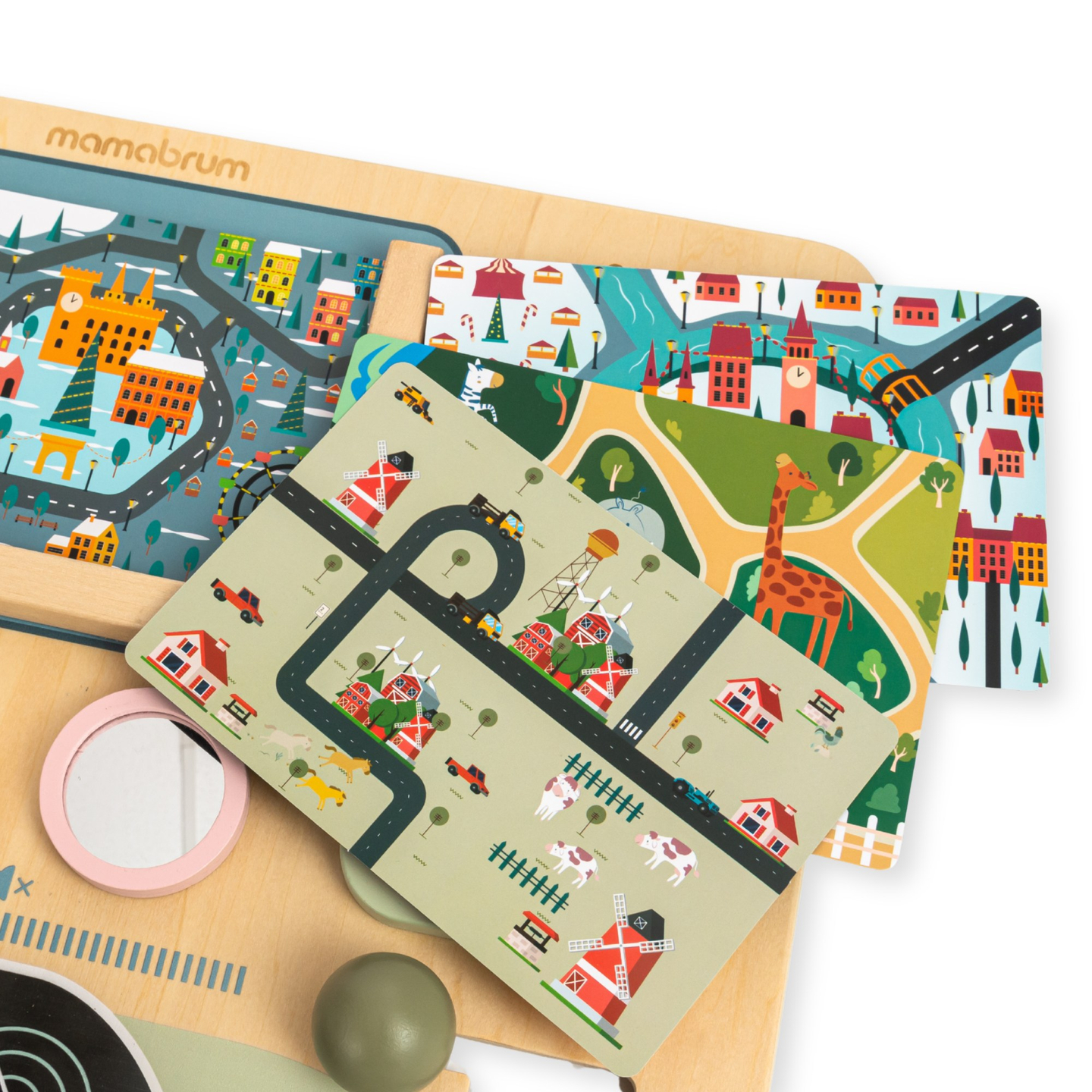 Ξύλινη σανίδα Montessori 2 σε 1 πιλοτήριο για τον μικρό οδηγό και πιλότο – τιμόνι, λεβιές ταχυτήτων, χάρτες ταξιδιού, ραντάρ