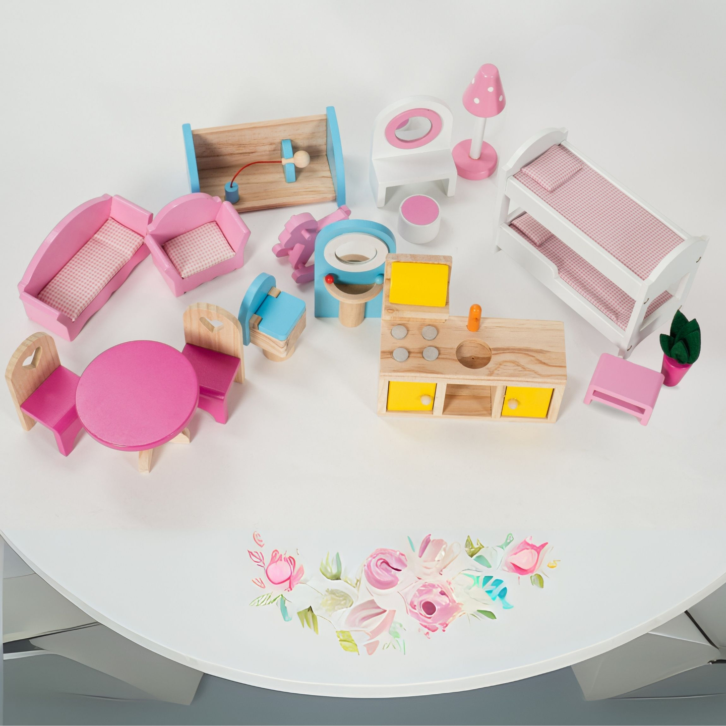 Μεγάλο ξύλινο 3όροφο κουκλόσπιτο με βεράντα, σετ επίπλων και φωτισμό LED!