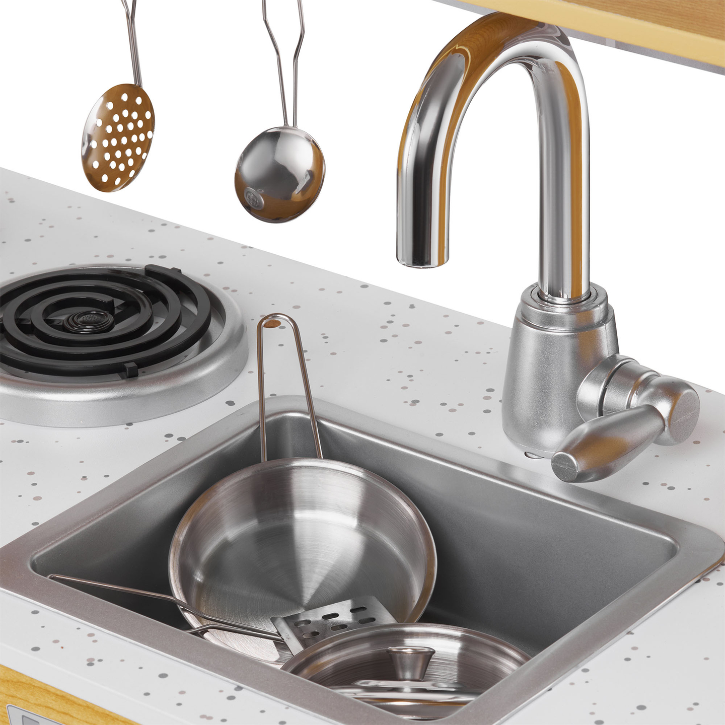 Ξύλινη κουζίνα XXL με φωτισμό LED, ποδιά και αξεσουάρ