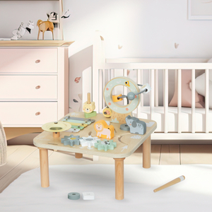 Ξύλινο εκπαιδευτικό μουσικό τραπέζι 7 σε 1 με κύμβαλα και γκονγκ - άγρια ​​ζούγκλα