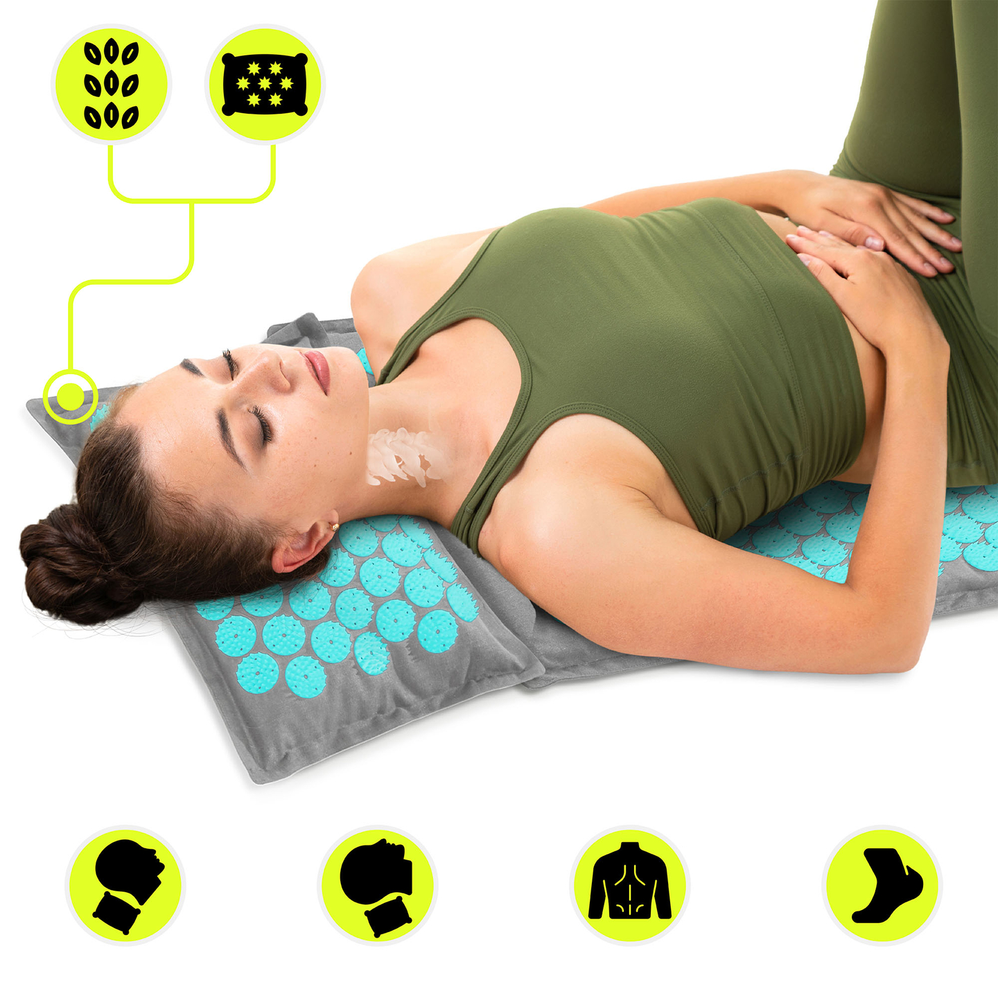 Στρώμα πιεσοθεραπείας από λινό ECO με ίνες καρύδας και μαξιλάρι από φαγόπυρο – HyperMotion 68 cm γκρι-μέντα