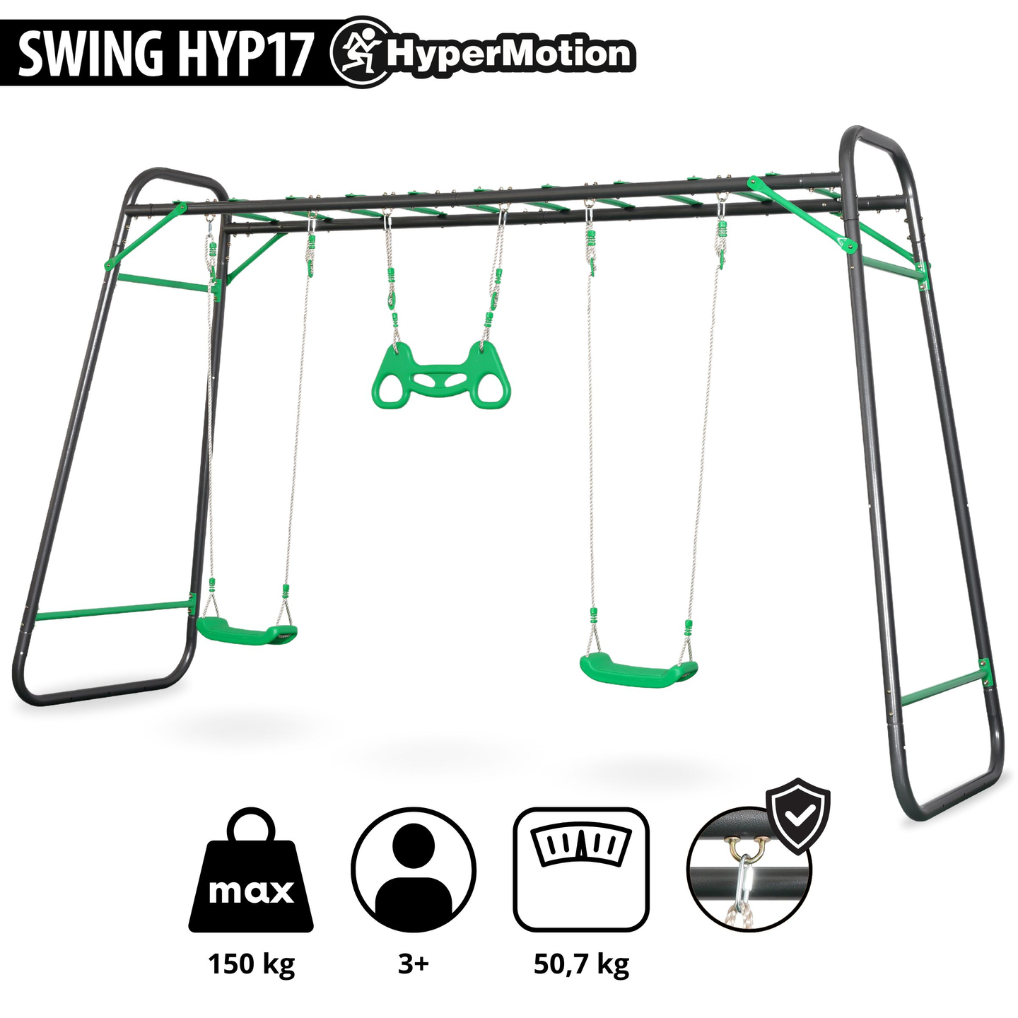 Χαλύβδινη κούνια κήπου XXL - 2 καθίσματα, σκάλα, τραπέζιο γυμναστικής