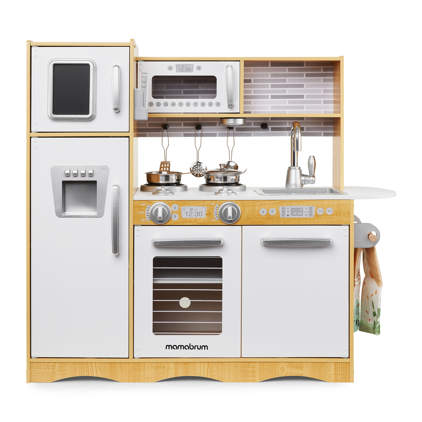 Ξύλινη κουζίνα XXL με φωτισμό LED, ποδιά και αξεσουάρ