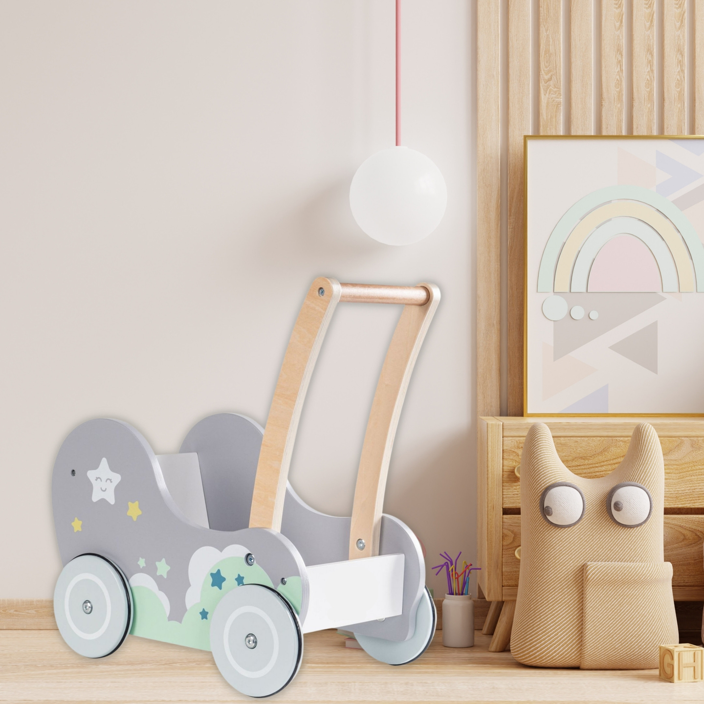 ξύλινο καροτσάκι-περπατητήρι