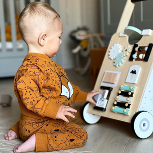 Ξύλινη, εκπαιδευτική παιδική περπατούρα / καροτσάκι - πίνακας χειρισμού