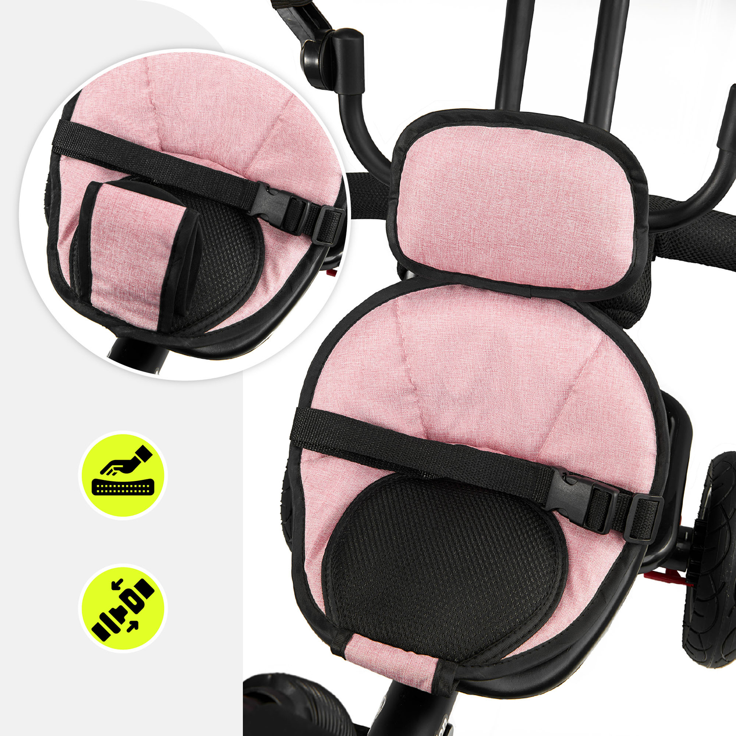 Τρίκυκλο για παιδιά 1-4 ετών - TOBI FREY - ροζ χρώμα - περιστρεφόμενο - τροχοί με αντλία + ωθητήρας