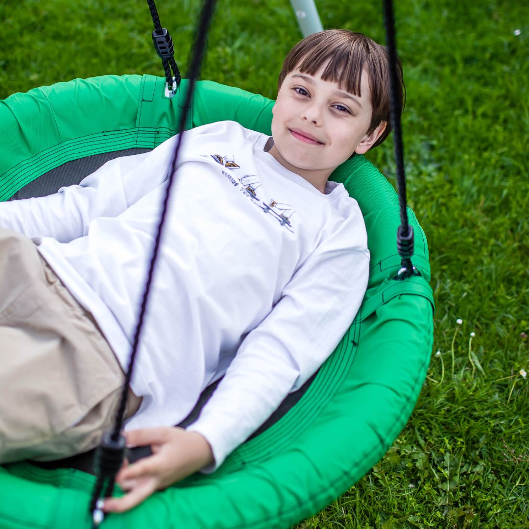 Διπλή κούνια κήπου με πλαίσιο και σχοινιά - κάθισμα και φωλιά πελαργού