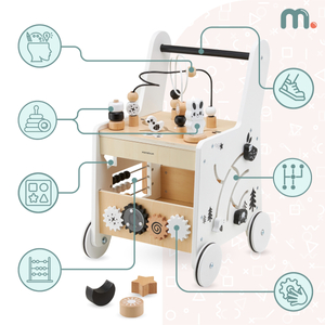 6σε1 ξύλινο καροτσάκι, περιπατητής με λειτουργία πίνακα εκμάθησης