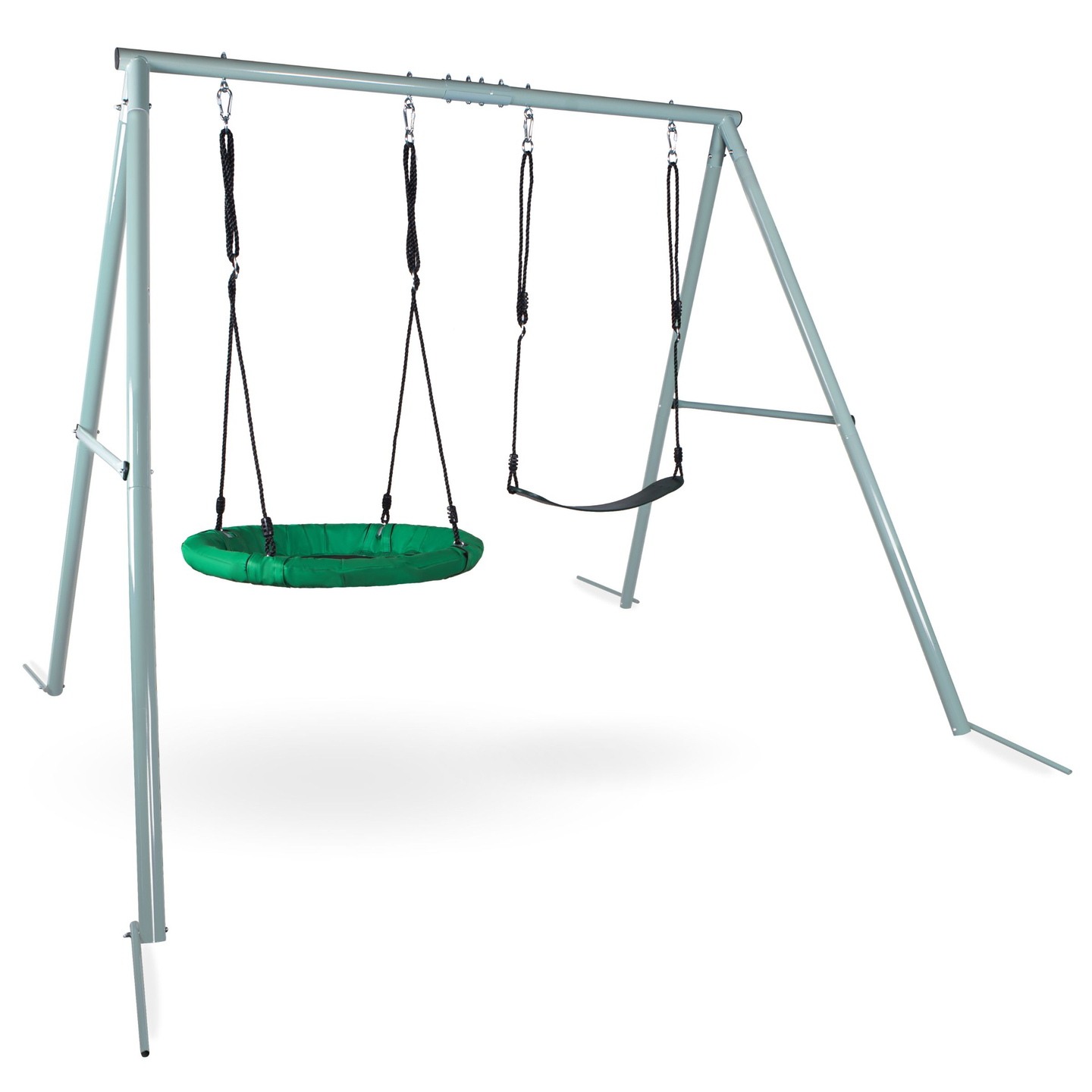 Διπλή κούνια κήπου με πλαίσιο και σχοινιά - κάθισμα και φωλιά πελαργού