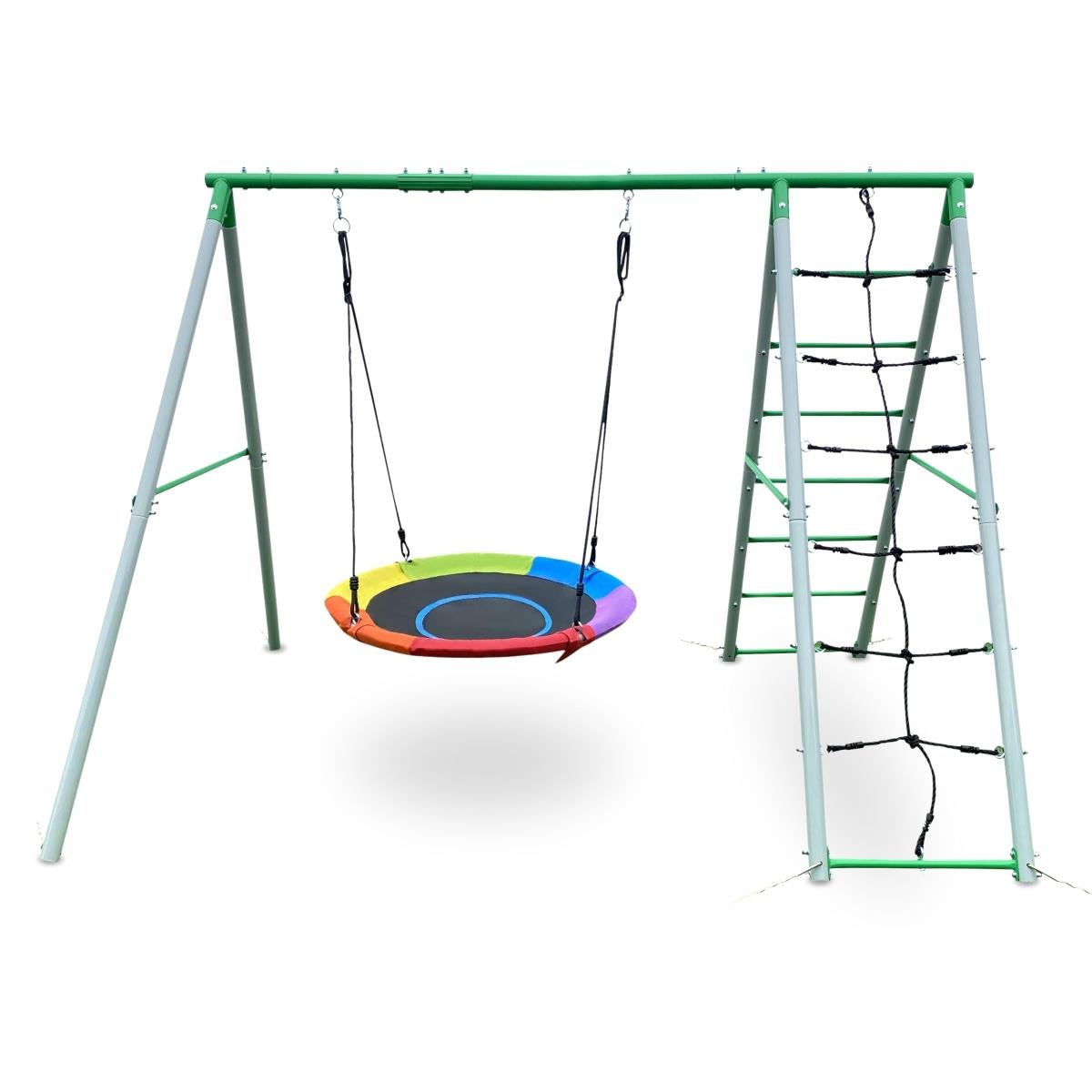 XL παιδική χαρά κήπου για παιδιά με κούνια πελαργού, σκάλα και δίχτυ αναρρίχησης