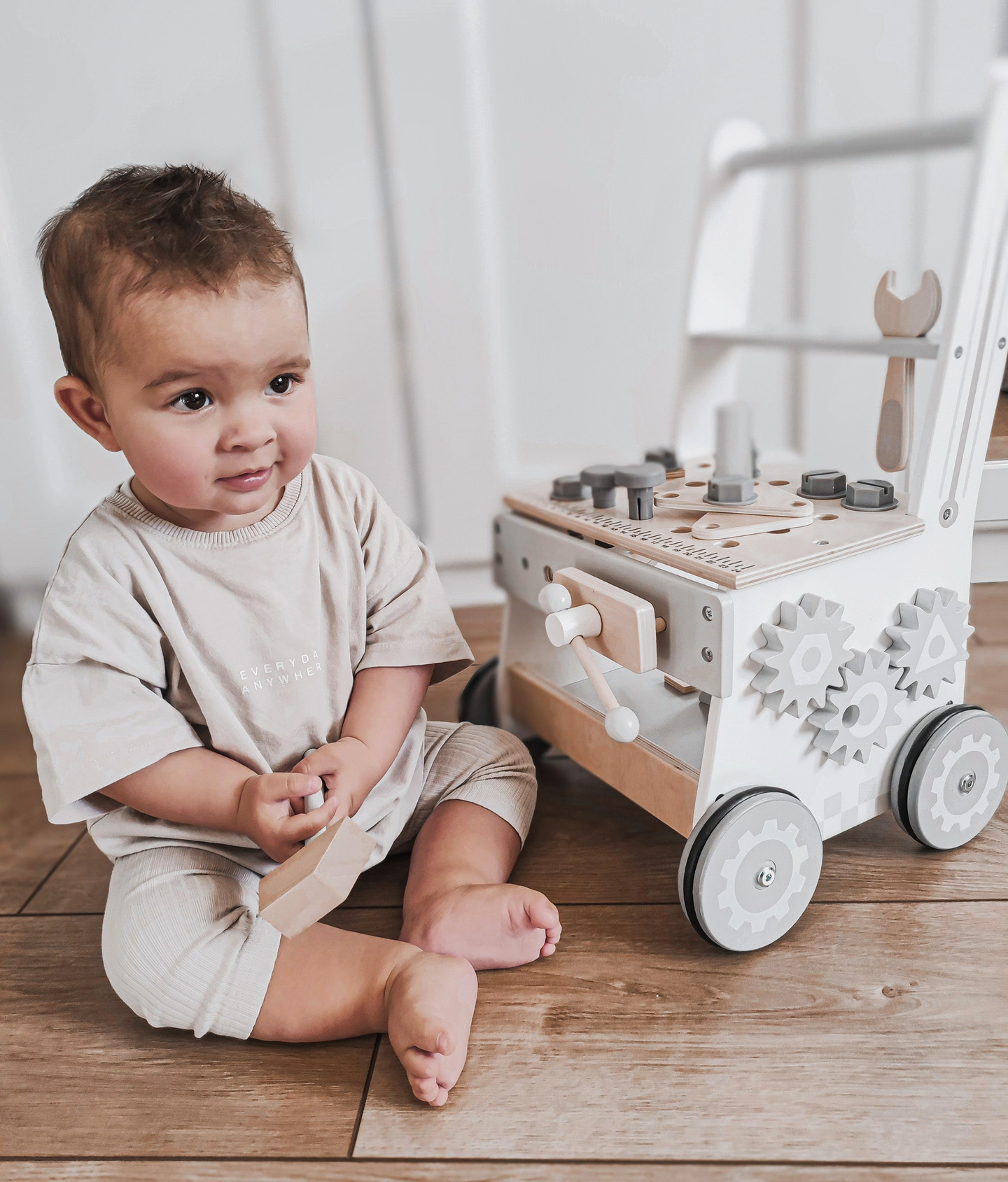 3 σε 1 ξύλινη περπατούρα, σπρώχτης + εργαστήριο - 47 στοιχεία