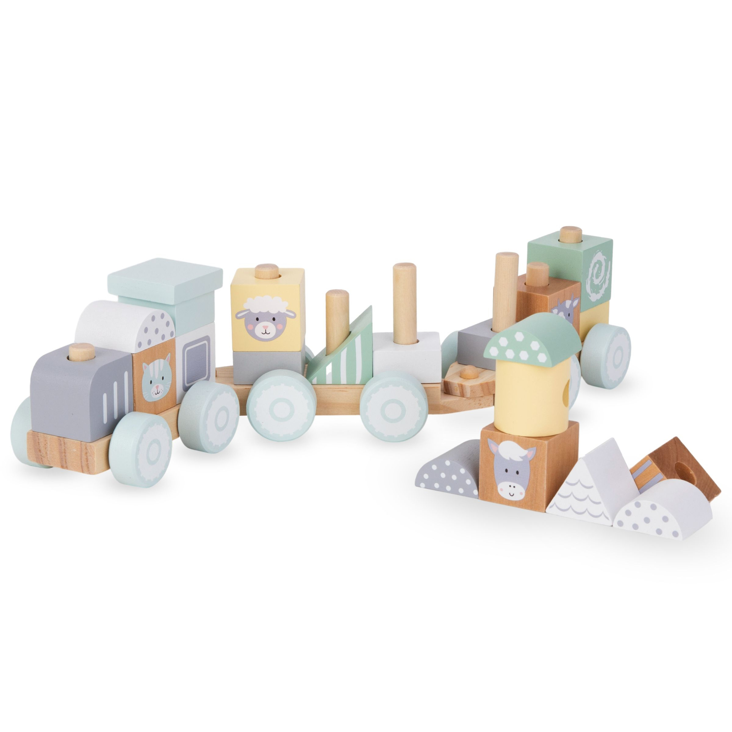 Ξύλινο τρένο με τουβλάκια για αγόρι - Αγρόκτημα