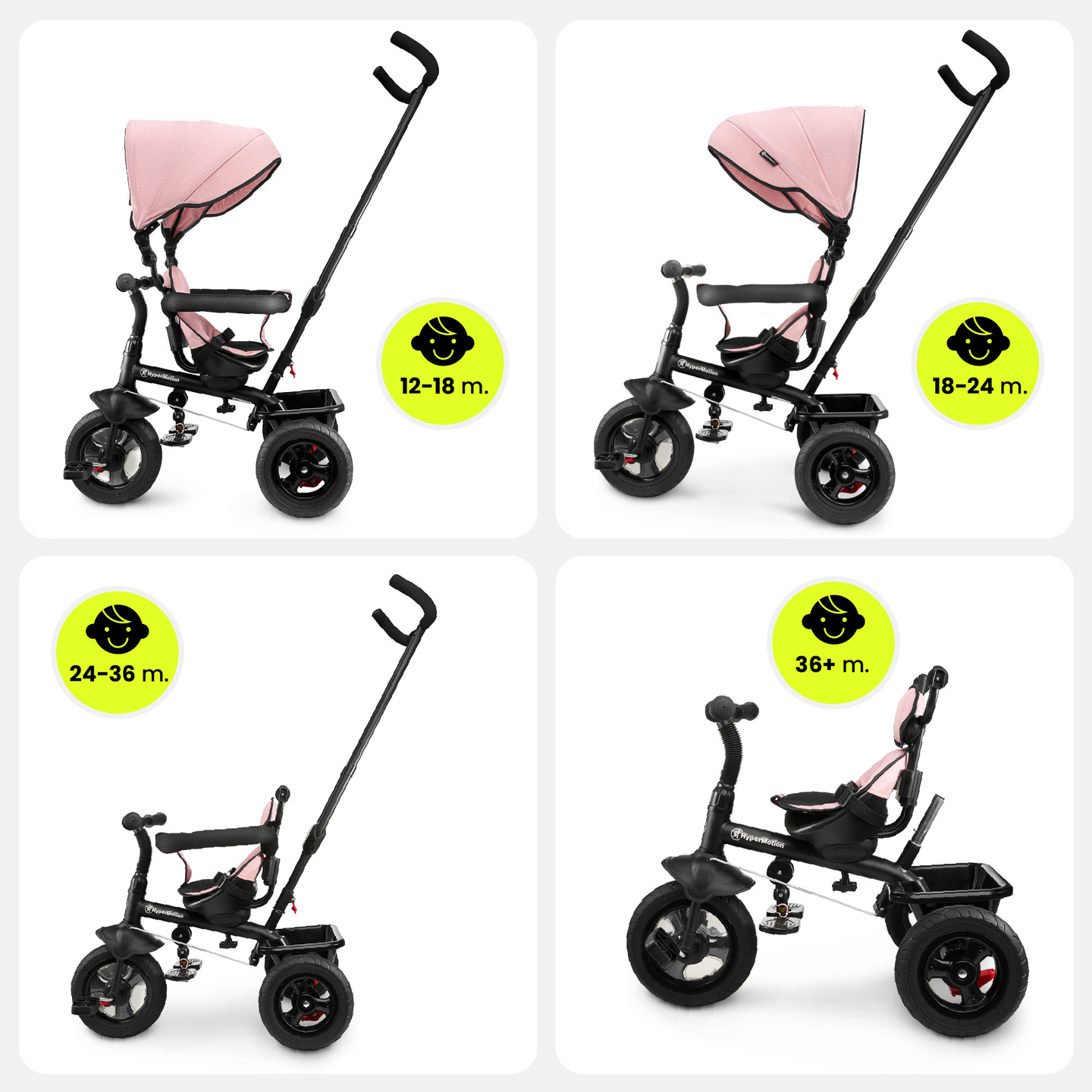 Τρίκυκλο για παιδιά 1-4 ετών - TOBI FREY - ροζ χρώμα - περιστρεφόμενο - τροχοί με αντλία + ωθητήρας