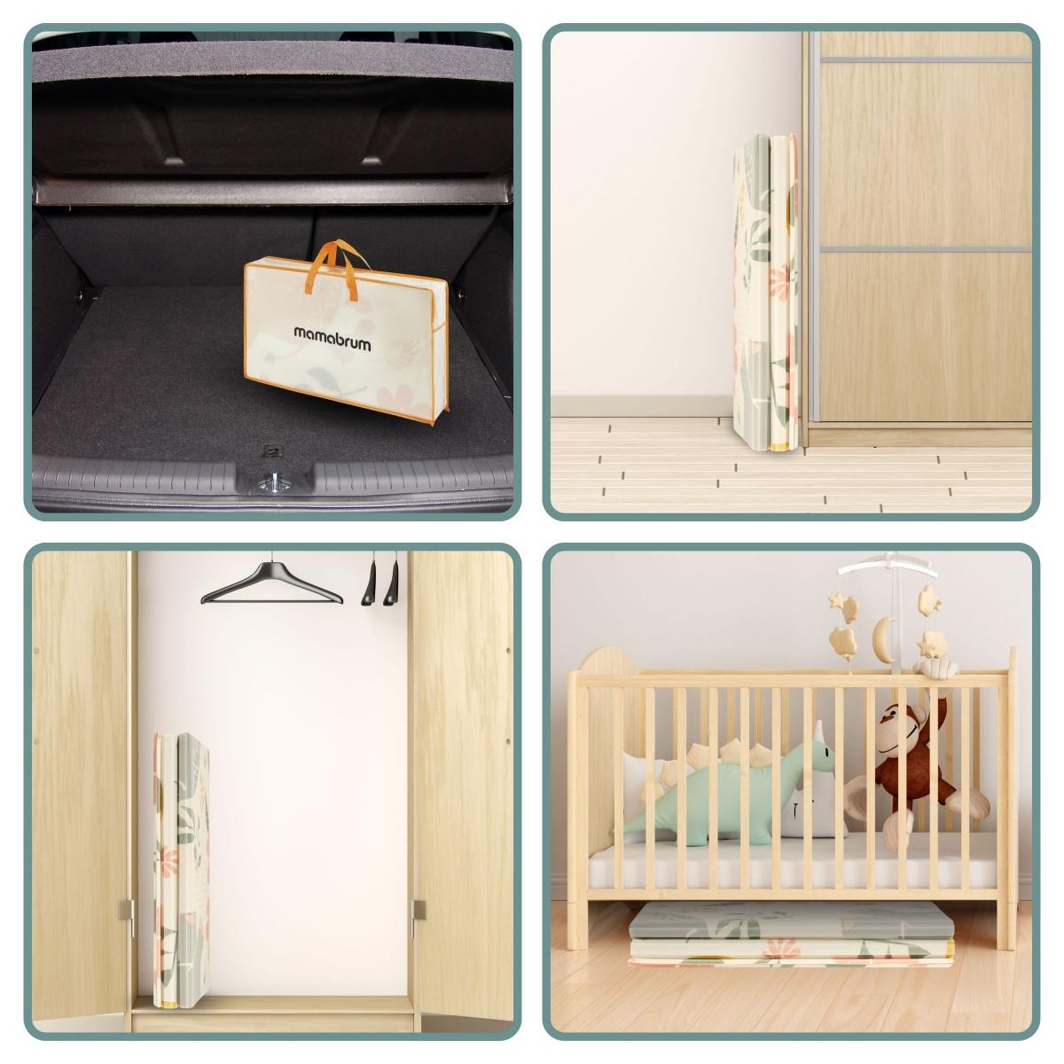 Αναδιπλούμενο στρώμα αφρού διπλής όψης 180 x 120 x 1cm - Exotic Elephants/Delicate Grey