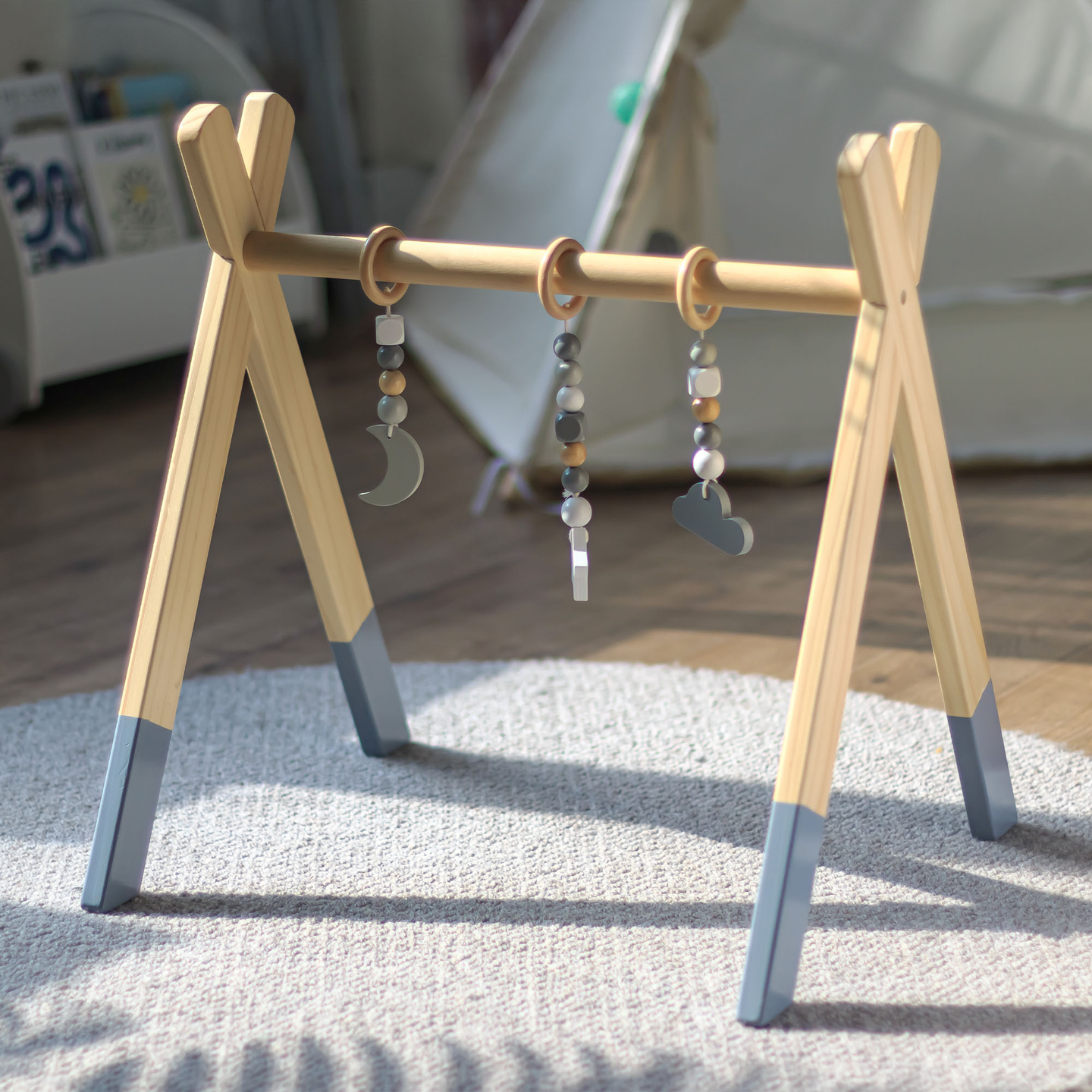 Ξύλινη βάση εκπαίδευσης Baby Gym - χρώμα γκρι