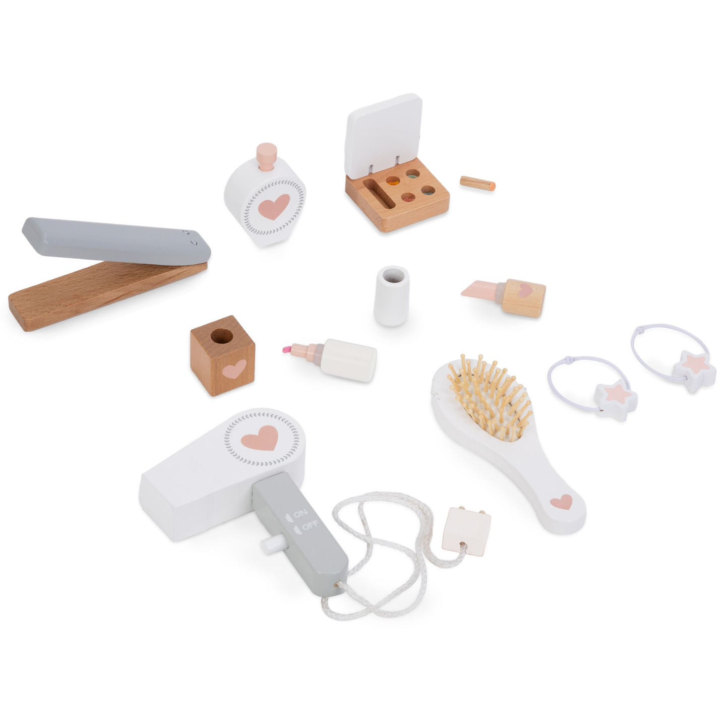 Ξύλινο κομοδίνο με σκαμπό και αξεσουάρ