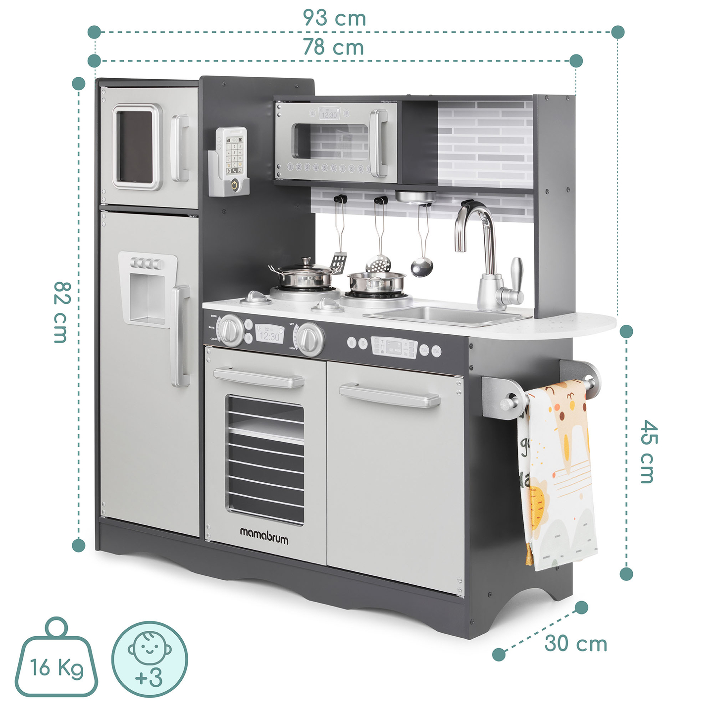 Ξύλινη κουζίνα XXL με φωτισμό LED, ποδιά και αξεσουάρ