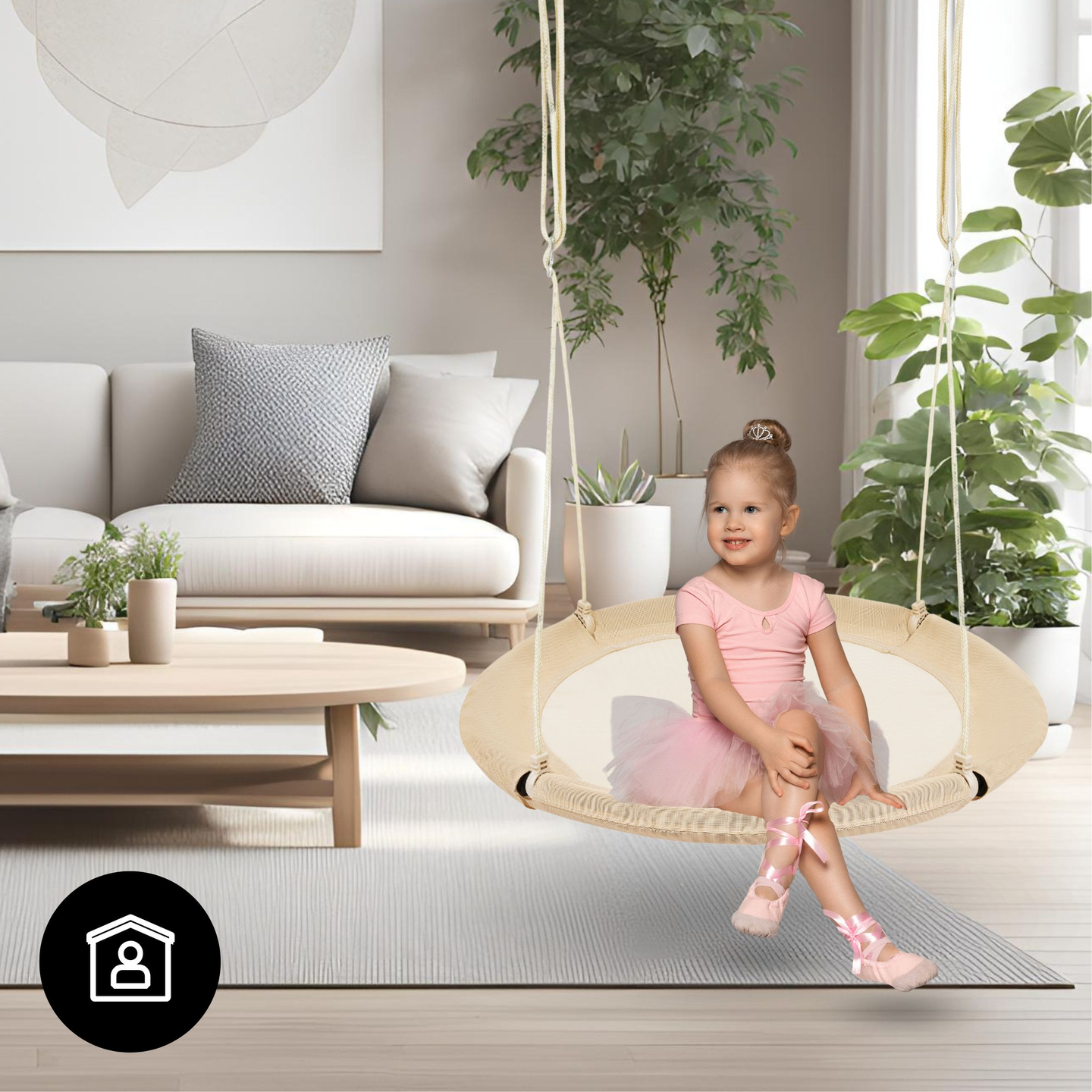 Κούνια φωλιά πελαργού HyperMotion - διάμετρος 100 cm, μπεζ χρώμα boho