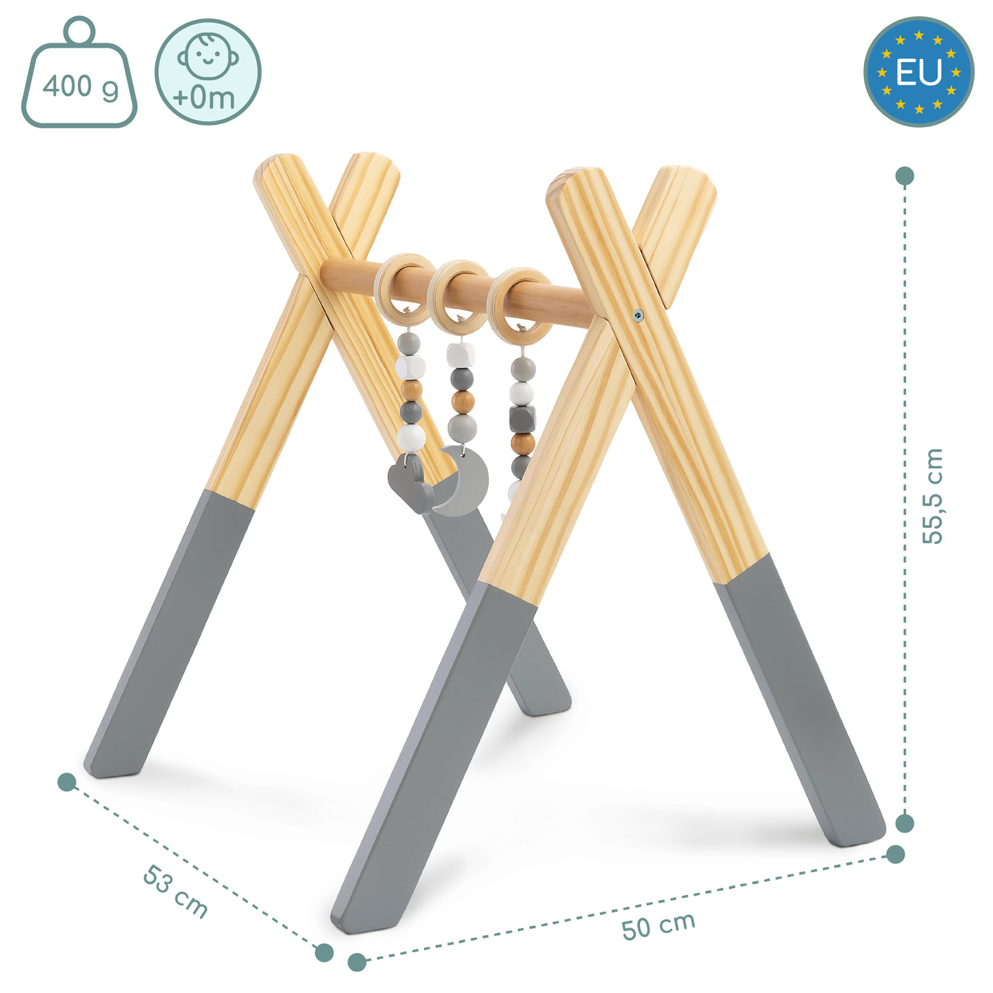 Ξύλινη βάση εκπαίδευσης Baby Gym - χρώμα γκρι