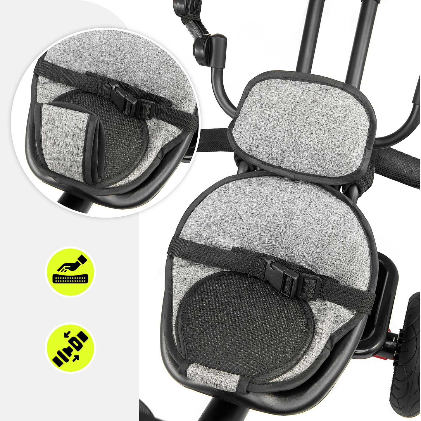 Τρίκυκλο για παιδιά 1-4 ετών - TOBI FREY - γκρι χρώμα - περιστρεφόμενο - τροχοί με αντλία + ωθητήρας