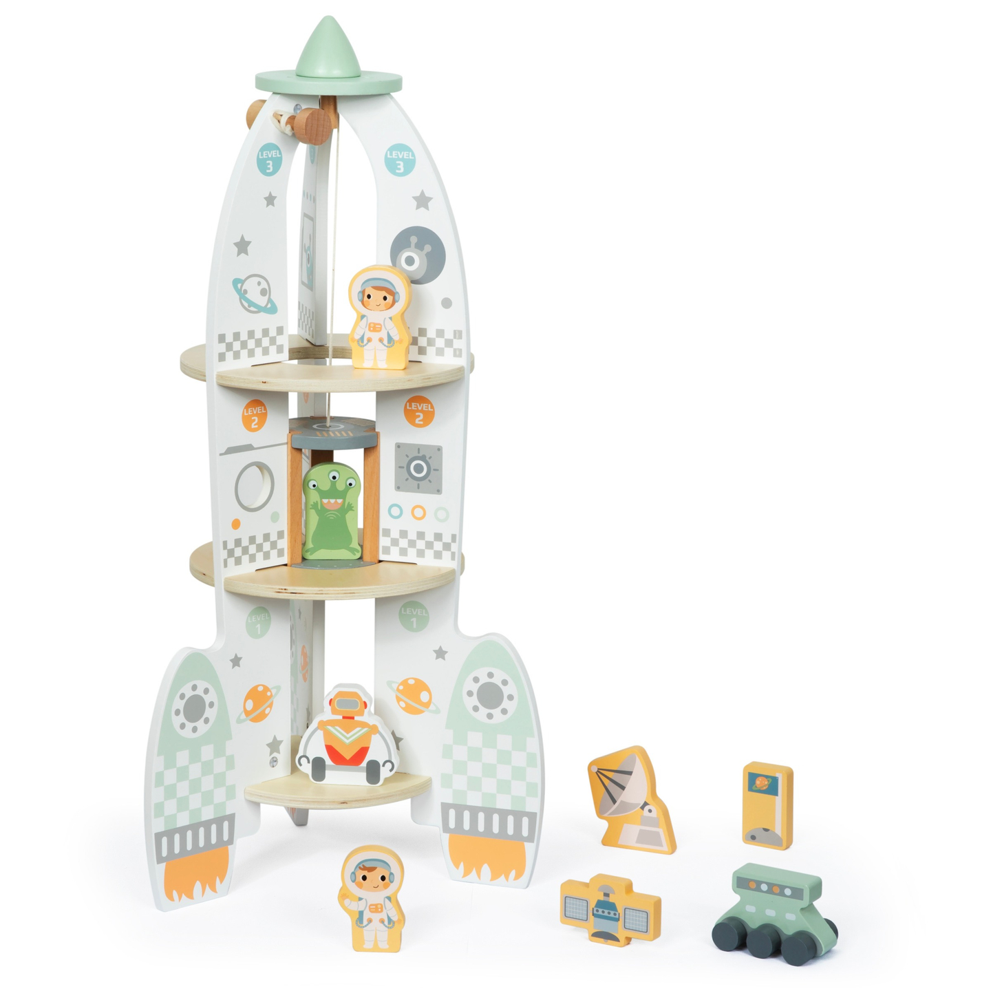 Μεγάλος ξύλινος διαστημικός πύραυλος με ασανσέρ και αξεσουάρ - XXL