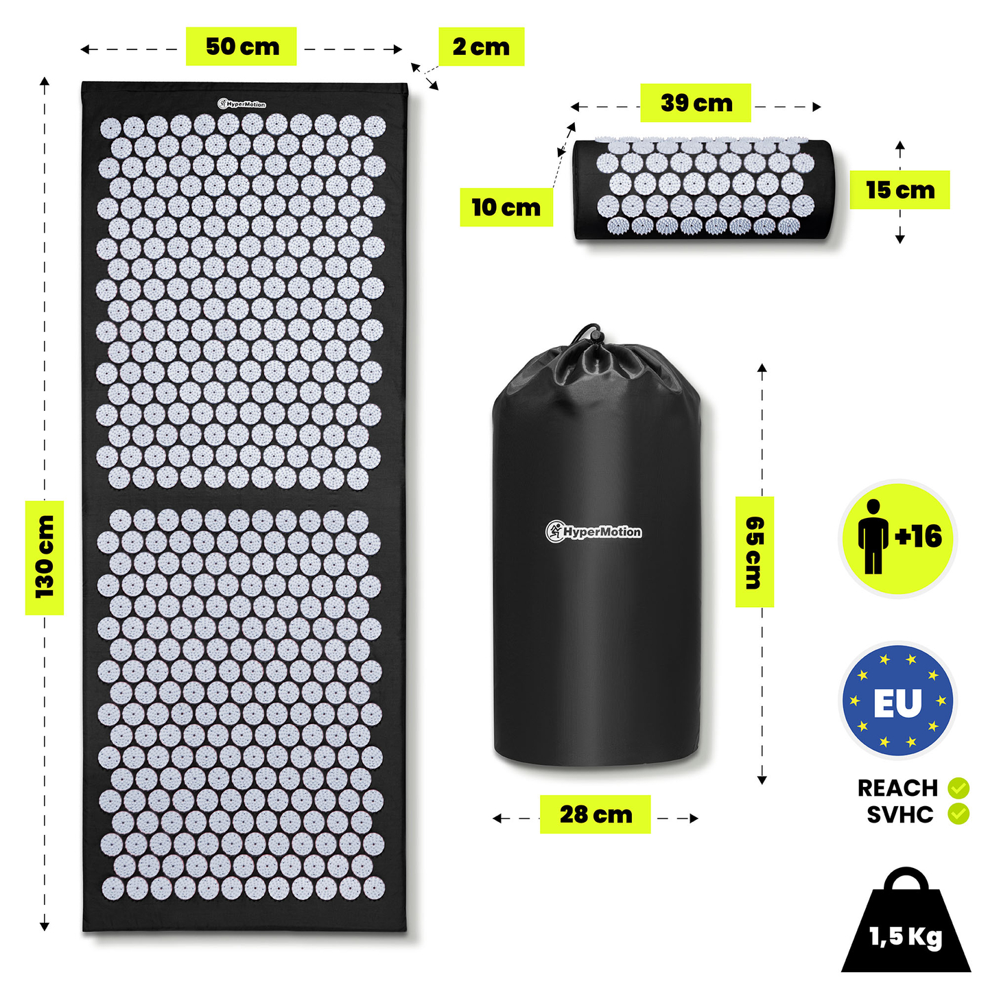 Μεγάλο στρώμα πιεσοθεραπείας με μαξιλάρι και κάλυμμα - HyperMotion 130 cm ασπρόμαυρο