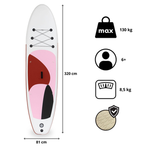 Φουσκωτό SUP Stand Up Paddle board 320cm με κουπί και κάθισμα - HyperMotion WAVE BOOST PINK 320