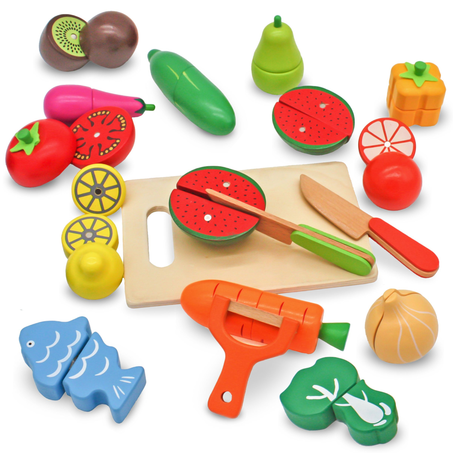 Ξύλινα φρούτα και λαχανικά για κοπή