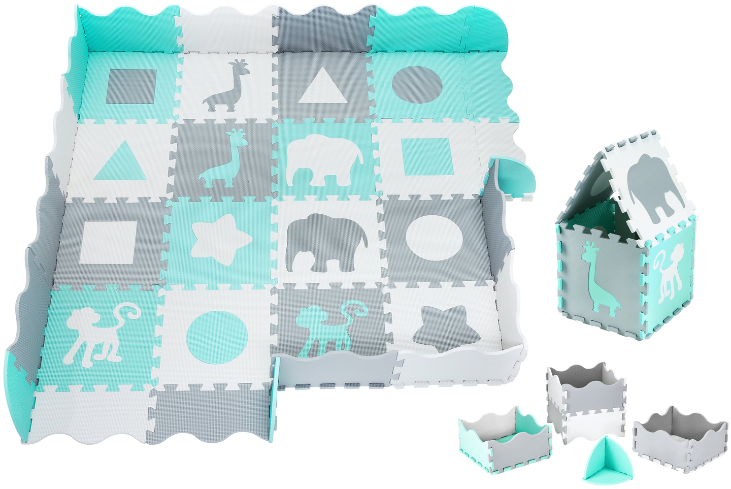 Αφρώδες χαλί XL 150 x 150 x 1cm με μπορντούρα - αφρός EVA - μέντα