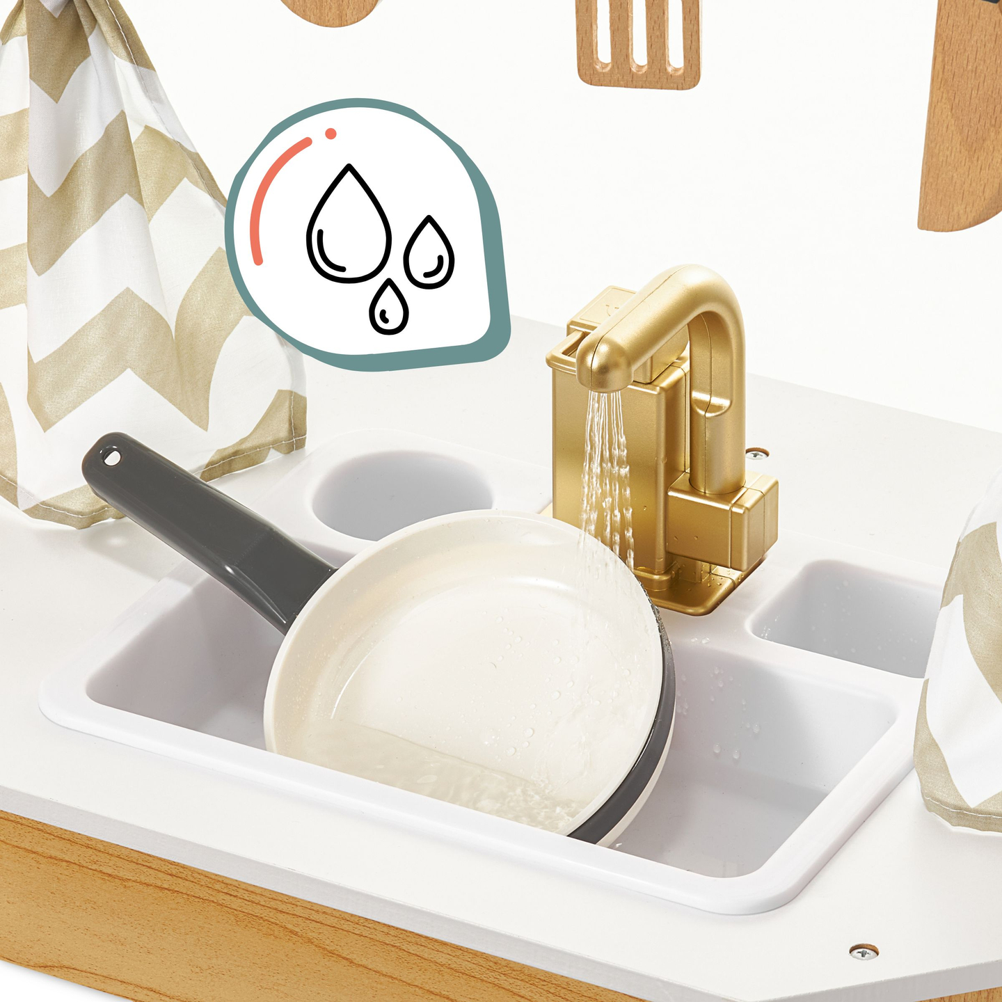 XXXXL μεγάλη ξύλινη διαδραστική κουζίνα με φωτισμό LED, πλυντήριο ρούχων, φούρνο μικροκυμάτων - 50 στοιχεία