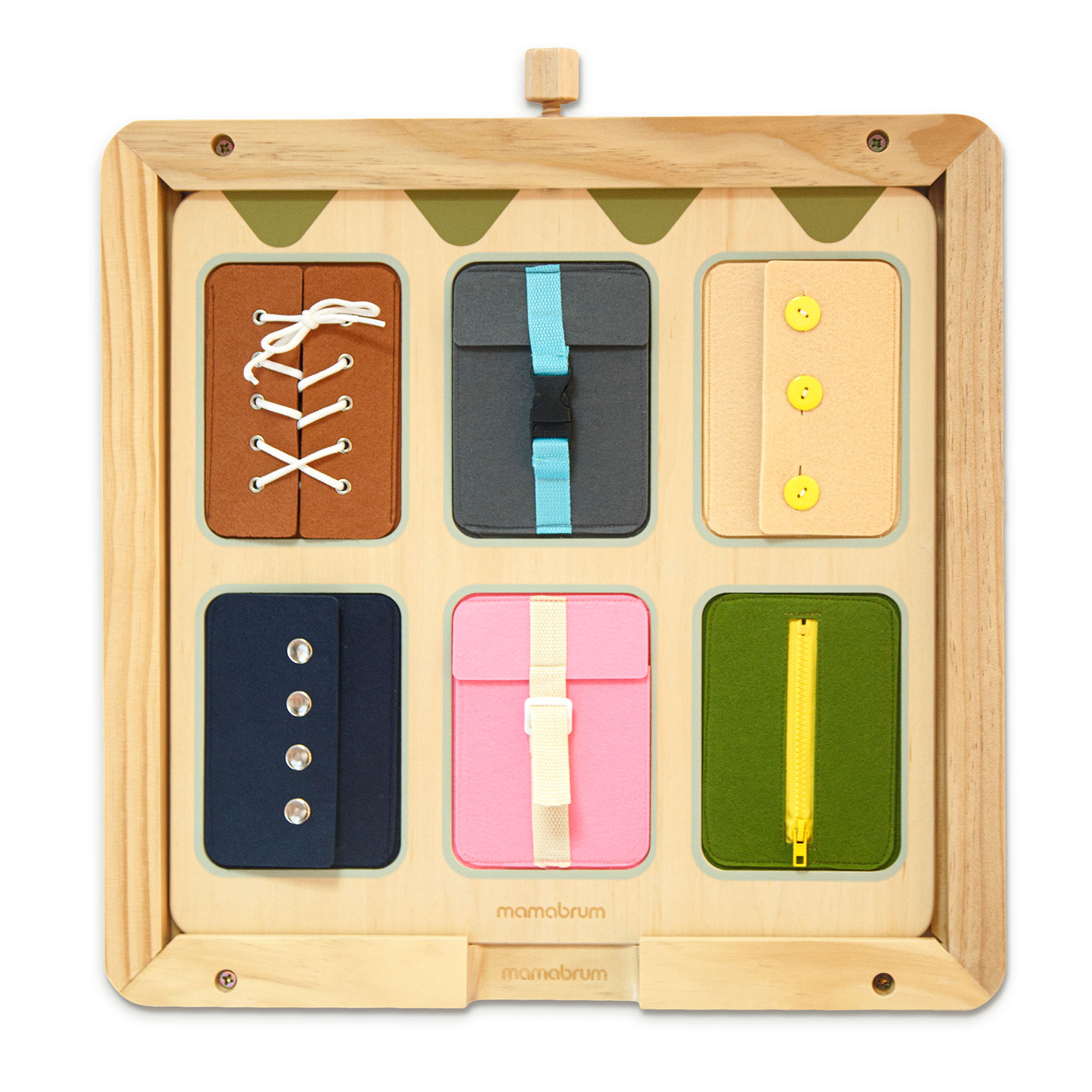 Ξύλινη σανίδα χειρισμού Montessori – Αισθητηριακή μάθηση ανεξαρτησίας - κορδόνια, αγκράφες, κουμπιά, κουμπώματα, φερμουάρ