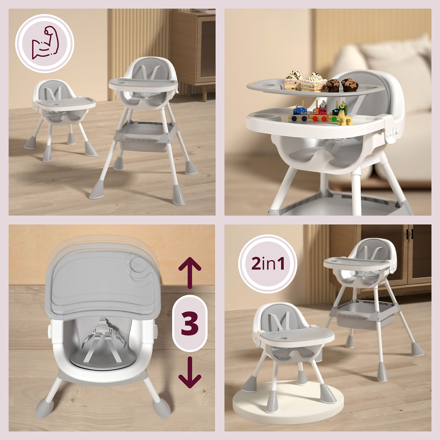 Moby-System Magnolia 2-σε-1 ρυθμιζόμενο καρεκλάκι - γκρι