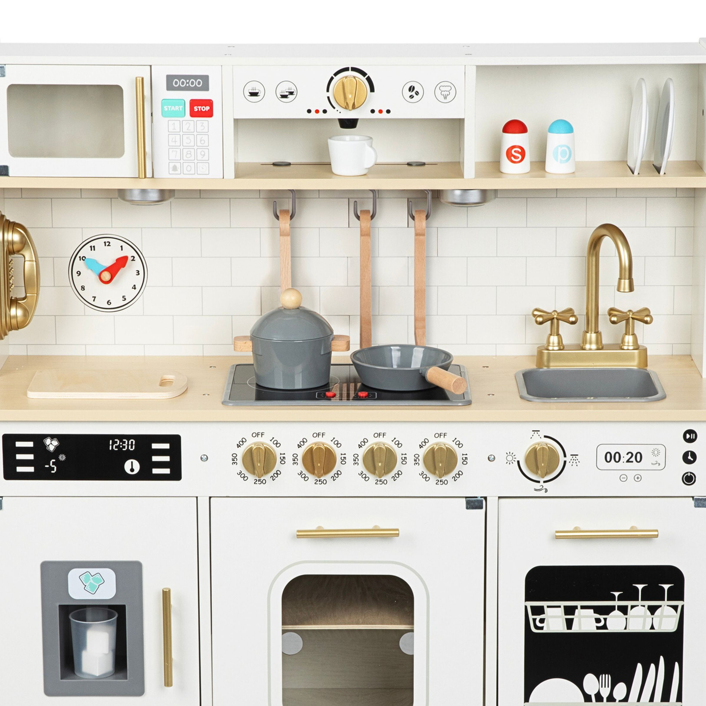 Διαδραστική ξύλινη κουζίνα XXL με αξεσουάρ και φωτισμό LED - δύο επιπέδων