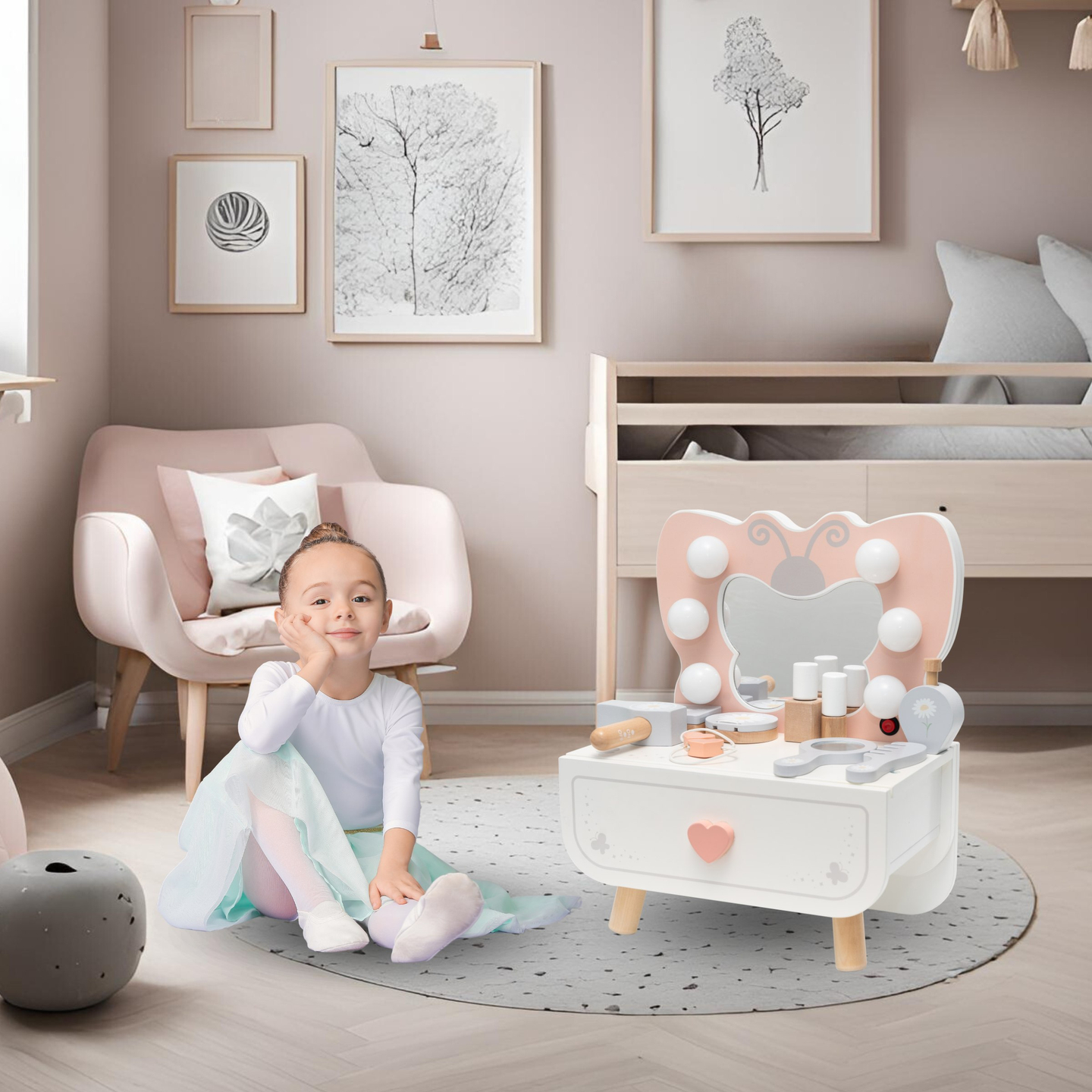 Ξύλινο μίνι κομοδίνο με φωτισμό LED - Butterfly