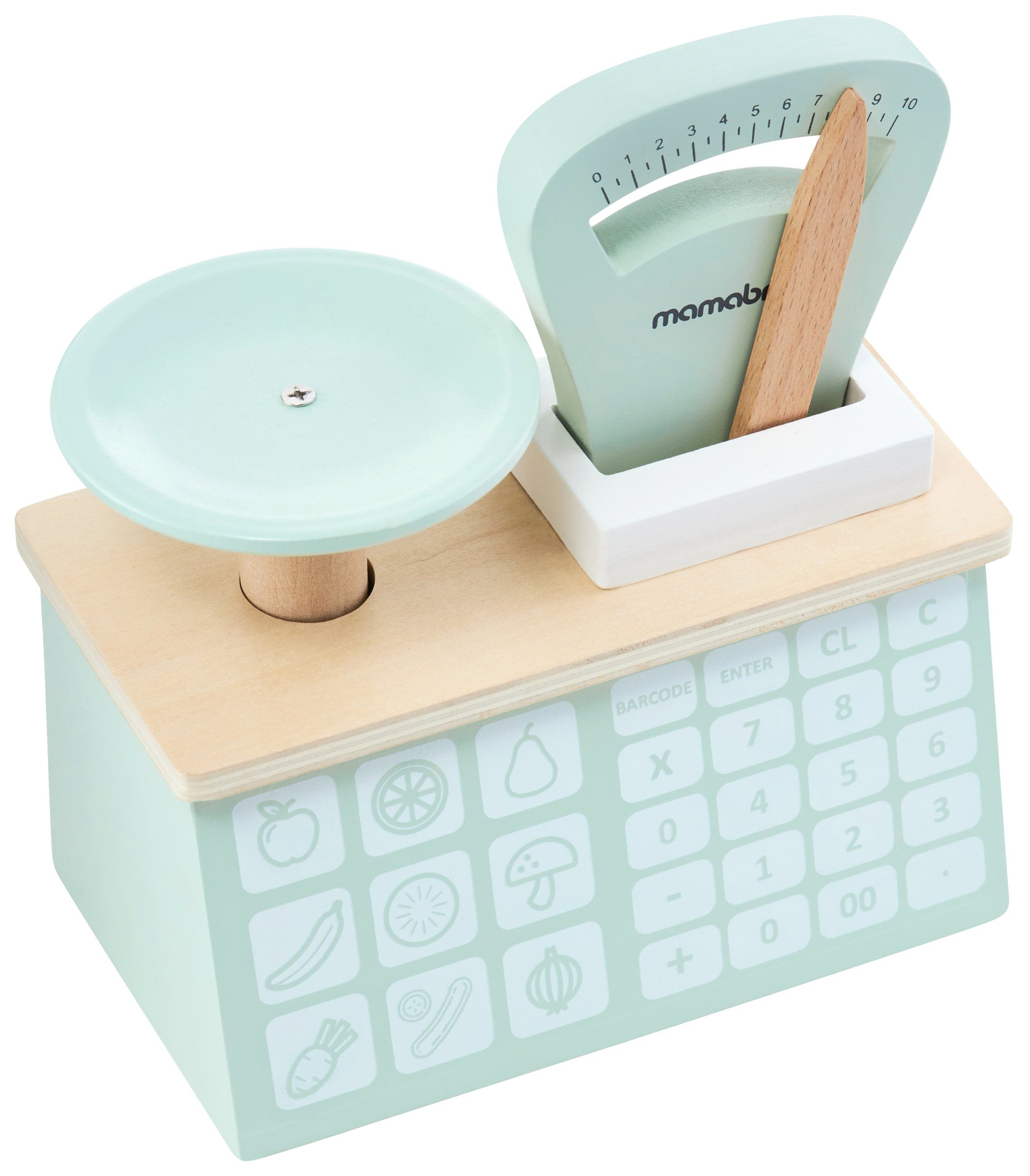 Μεγάλο ξύλινο κατάστημα - πάγκος και θέατρο 2 σε 1 με ζυγαριά, τερματικό πληρωμής, φρούτα και λαχανικά