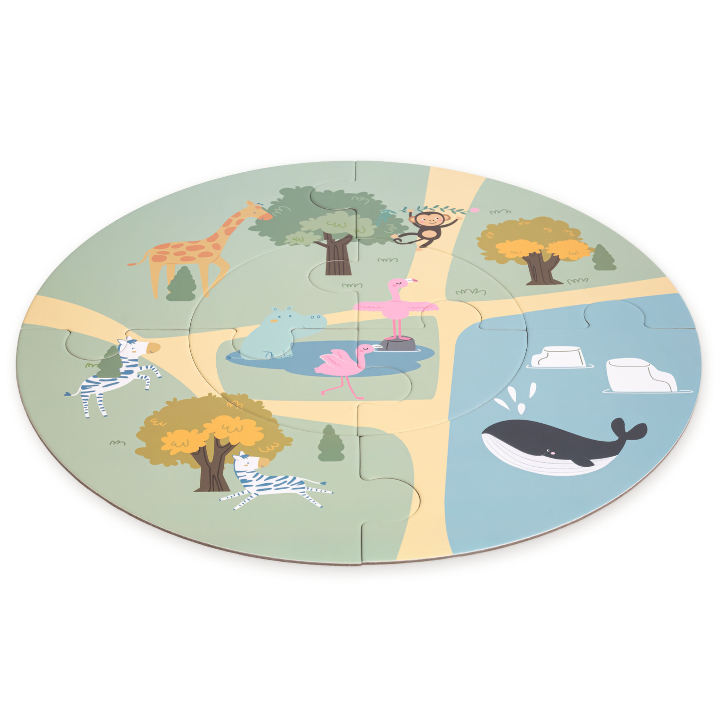 Ξύλινο τρενάκι ZOO – παζλ, τρένο, ράγες, ζώα, γέφυρα, φράγμα