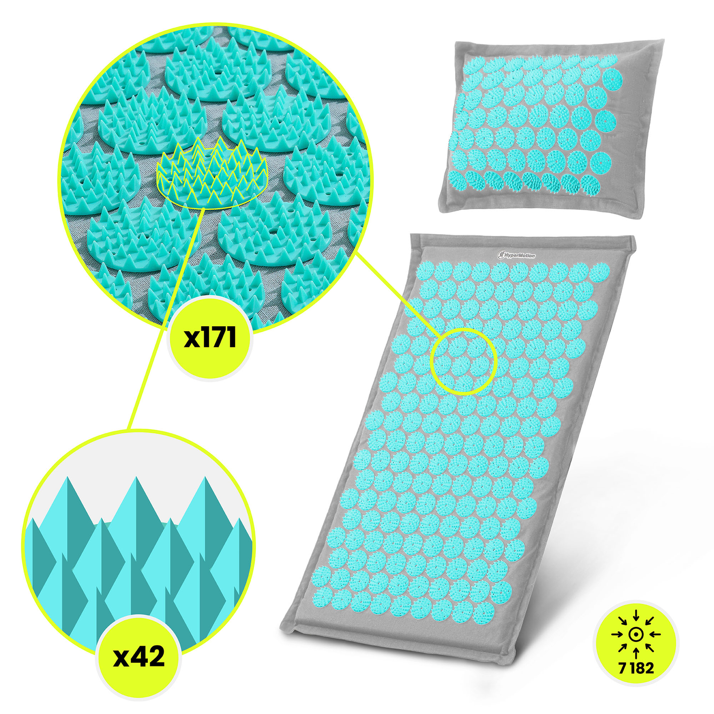 Στρώμα πιεσοθεραπείας από λινό ECO με ίνες καρύδας και μαξιλάρι από φαγόπυρο – HyperMotion 68 cm γκρι-μέντα
