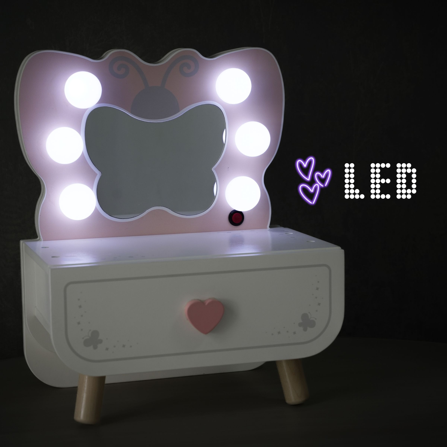 Ξύλινο μίνι κομοδίνο με φωτισμό LED - Butterfly